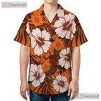 Unisex Orange Hibiscus Floral Hawaiian Tee - Tropical Aloha Beachwear Shirt