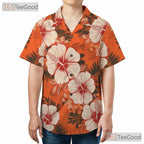Orange Floral Aloha Hawaiian Shirt for Women - Tropical Beach Vacation Tee