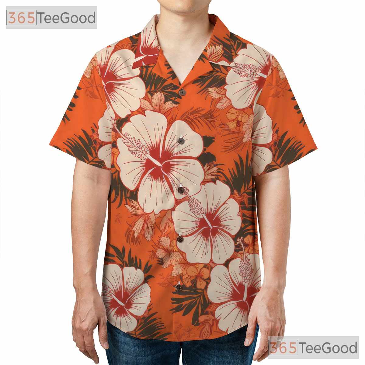 Orange Floral Aloha Hawaiian Shirt for Women - Tropical Beach Vacation Tee