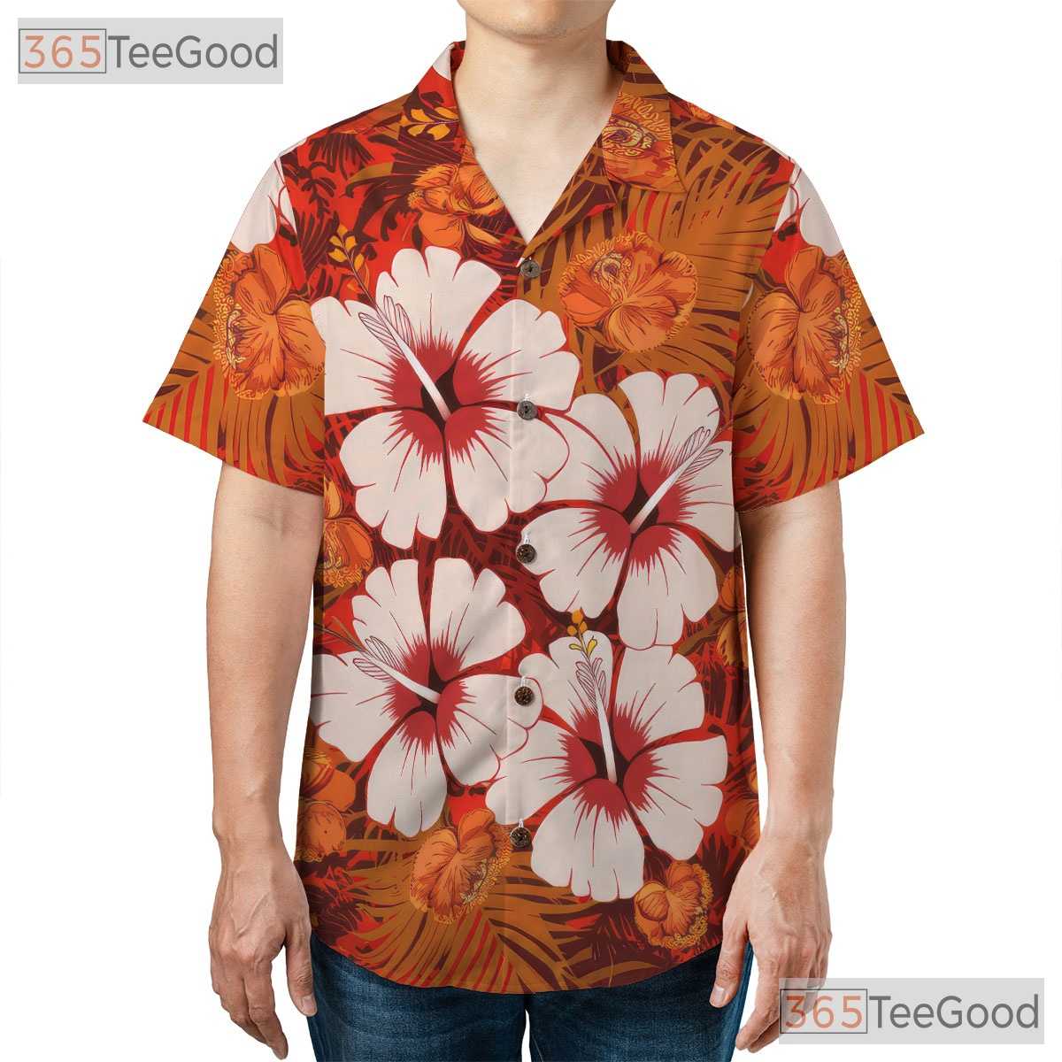 Unisex Orange Hibiscus Hawaiian Tee - Tropical Summer Aloha Outfit for Adults