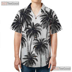 Adult Black & White Palm Tree Hawaiian Tee - Unisex Aloha Beachwear Shirt