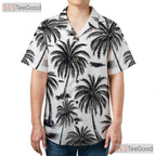 Women's Black & White Aloha Hawaiian Shirt - Tropical Beach Vacation Palm Tee