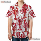 Men's Red Lobster Print Hawaiian Shirt - Aloha Beach Party Seafood Style Tee