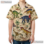 Vintage Dinosaur Hawaiian Shirt for Men - Prehistoric Aloha Beach Vacation Tee