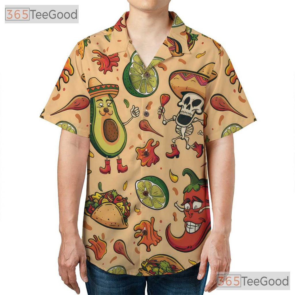 Men's Mexican Fiesta Hawaiian Tee - Taco Avocado Sombrero Aloha Beach Shirt