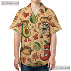Men's Mexican Fiesta Hawaiian Tee - Taco Avocado Sombrero Aloha Beach Shirt