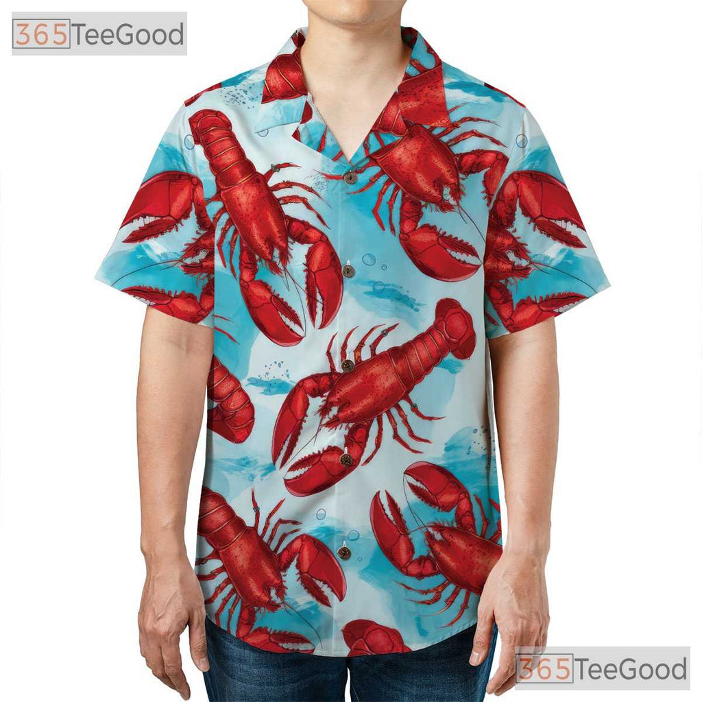 Red Lobster Hawaiian Tee - Adult Seafood Aloha Beach Vacation Style Shirt