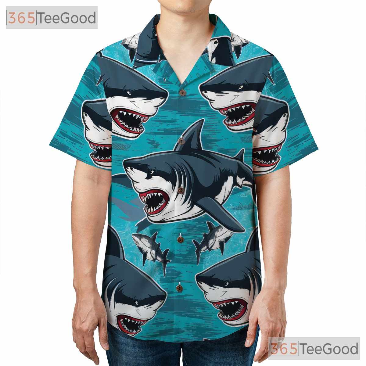 Great White Shark Hawaiian Shirt - Women's Ocean Surf Aloha Vacation Tee