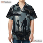 Alien Sasquatch UFO Hawaiian Tee - Adult Cryptid Retro Aloha Camp Shirt