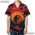 Alien Sasquatch Sunset Hawaiian Shirt - Unisex UFO Cryptid Beach Style
