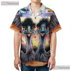 Funny Emu Bird Hawaiian Shirt for Adults - Colorful Sunset Ostrich Tropical Tee
