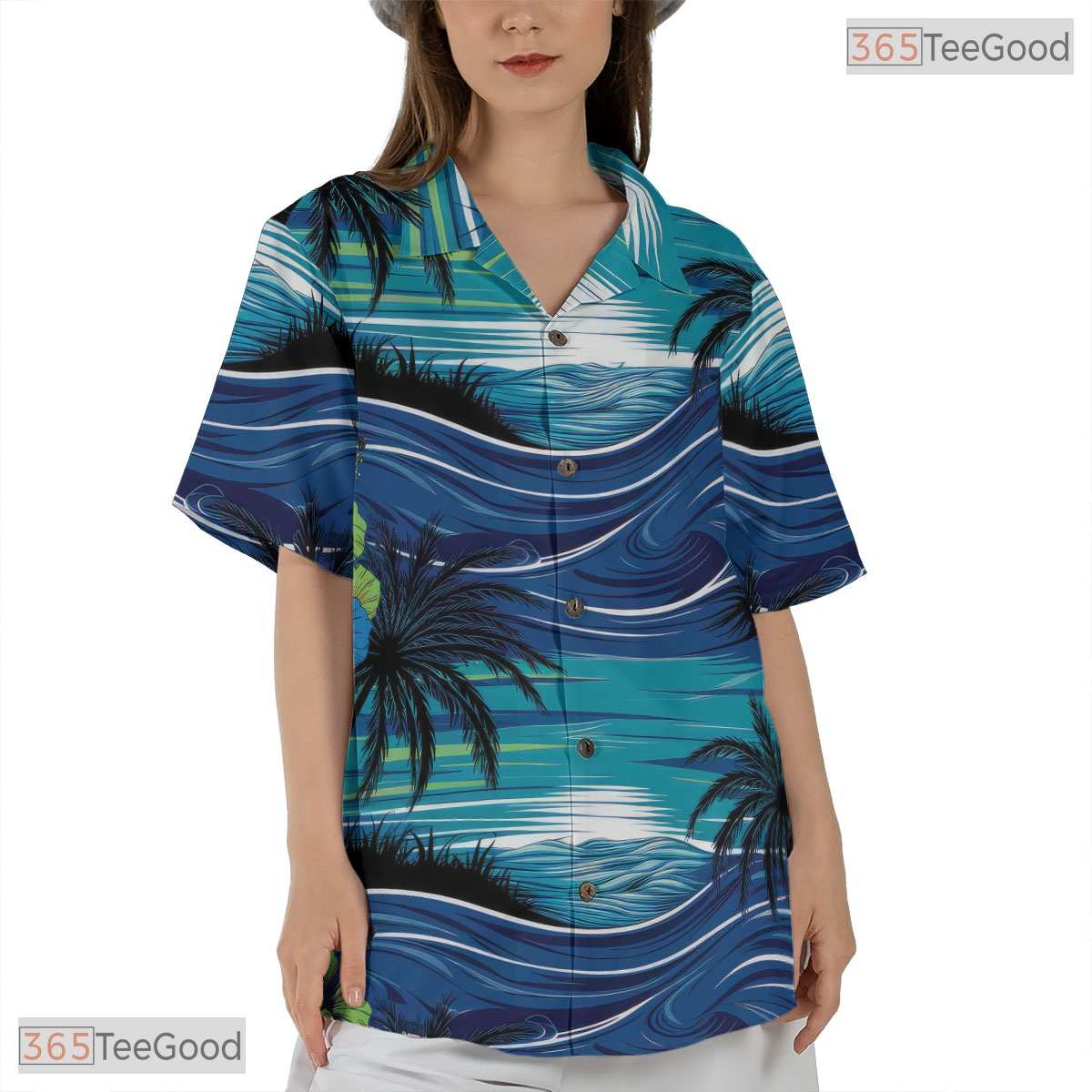 Tropical Palm Leaf Hawaiian Shirt - Black Blue Summer Beachwear