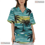 Navy Blue Tropical Hawaiian Shirt - Women's Floral Beach Outfit