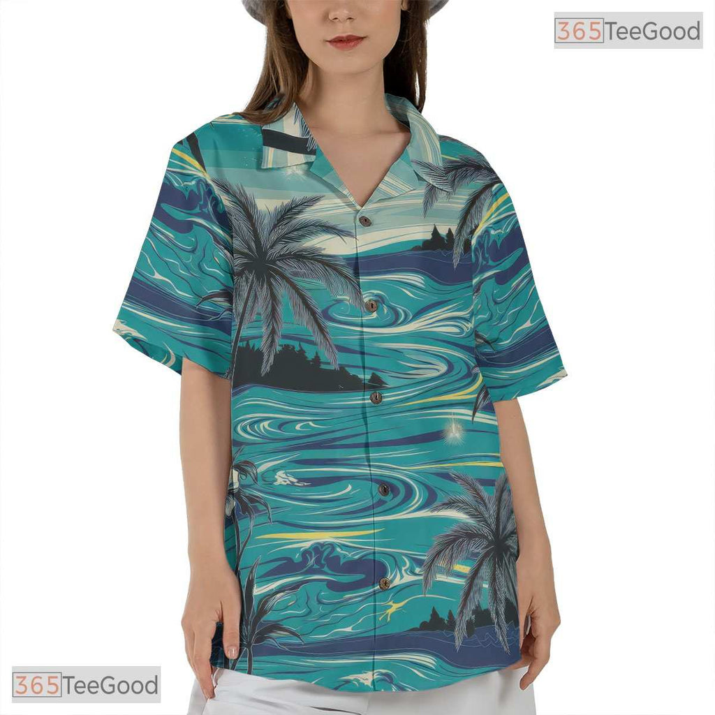 Navy Tropical Flower Hawaiian Shirt - Unisex Summer Beach Tee