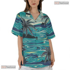 Navy Tropical Flower Hawaiian Shirt - Unisex Summer Beach Tee