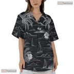 Teal Gold Leaf Print Hawaiian Shirt - Unisex Black Summer Beach Tee