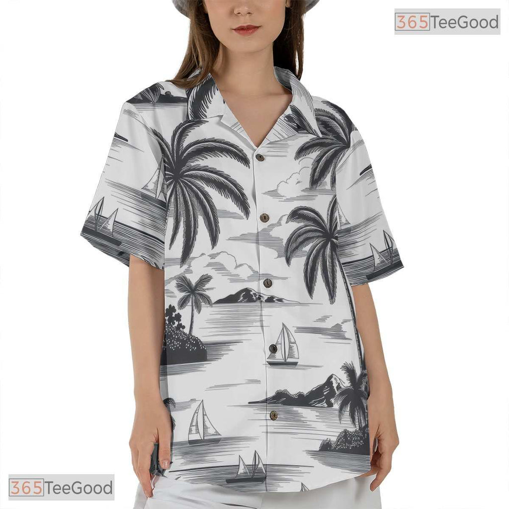 Tropical Teal Gold White Hawaiian Shirt - Unisex Aloha Vacation Tee