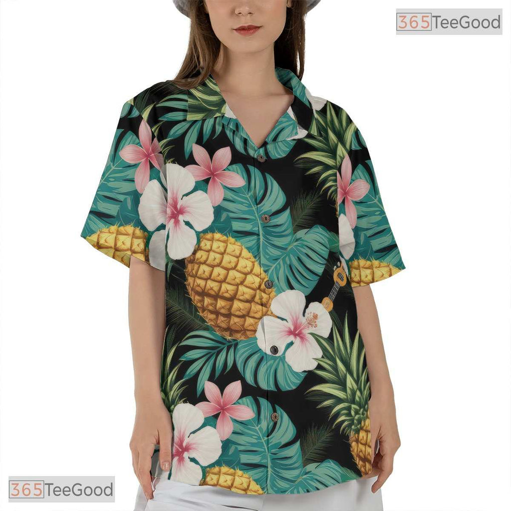 Teal Gold White Leaf Hawaiian Shirt - Adult Tropical Beach Outfit