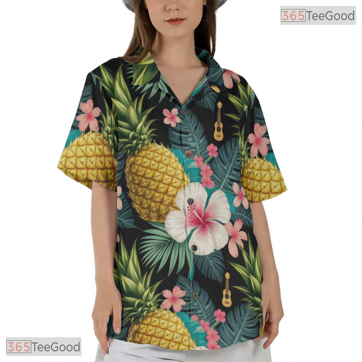 Teal Gold Tropical Leaf Hawaiian Shirt - Men's Aloha Beach Party Tee