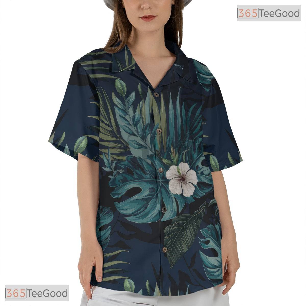 Teal Gold Palm Fan Leaf Hawaiian Shirt - Adult Aloha Print Outfit