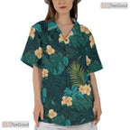 Black Blue Tropical Hibiscus Hawaiian Shirt - Adult Vacation Tee
