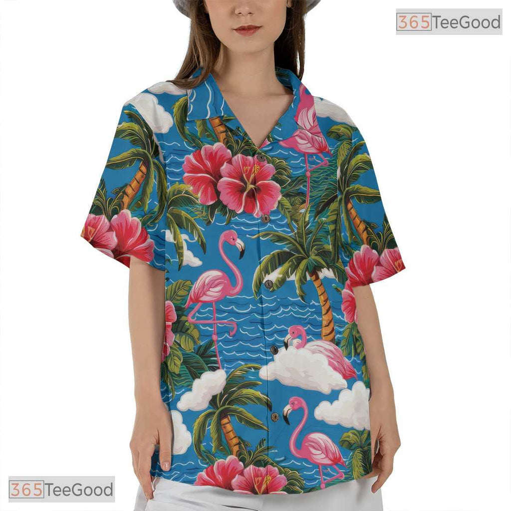 Black Blue Hibiscus Print Hawaiian Shirt - Unisex Vacation Tee
