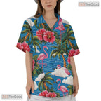 Black Blue Hibiscus Print Hawaiian Shirt - Unisex Vacation Tee