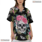 Tropical Navy Hawaiian Shirt - Hibiscus Palm Leaf Beachwear for Adults