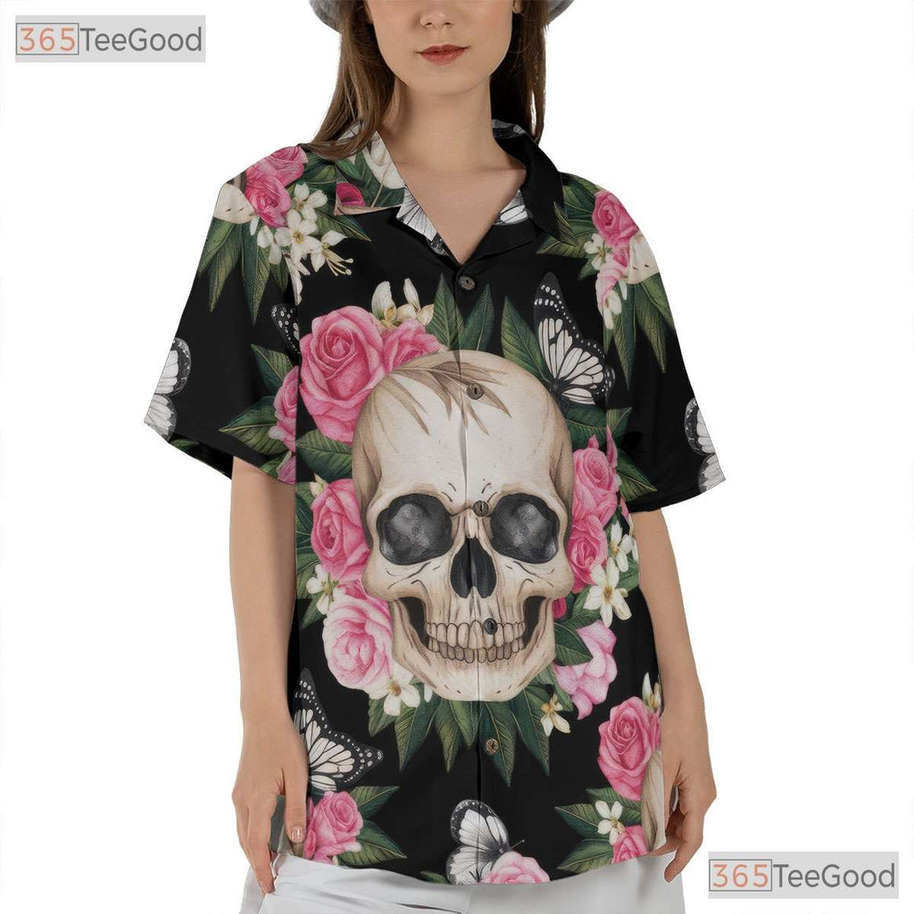 Tropical Skull Butterfly Hawaiian Shirt - Punk Summer Men's Tee