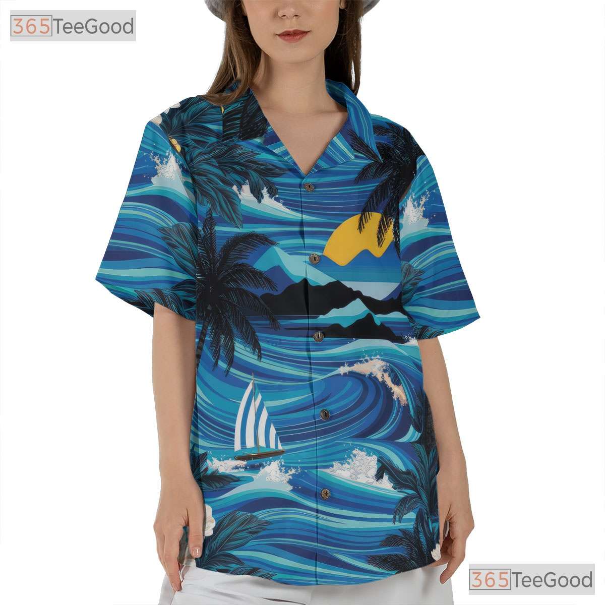 Ocean Sunset Palm Tree Hawaiian Shirt - Aloha Beachwear Gift
