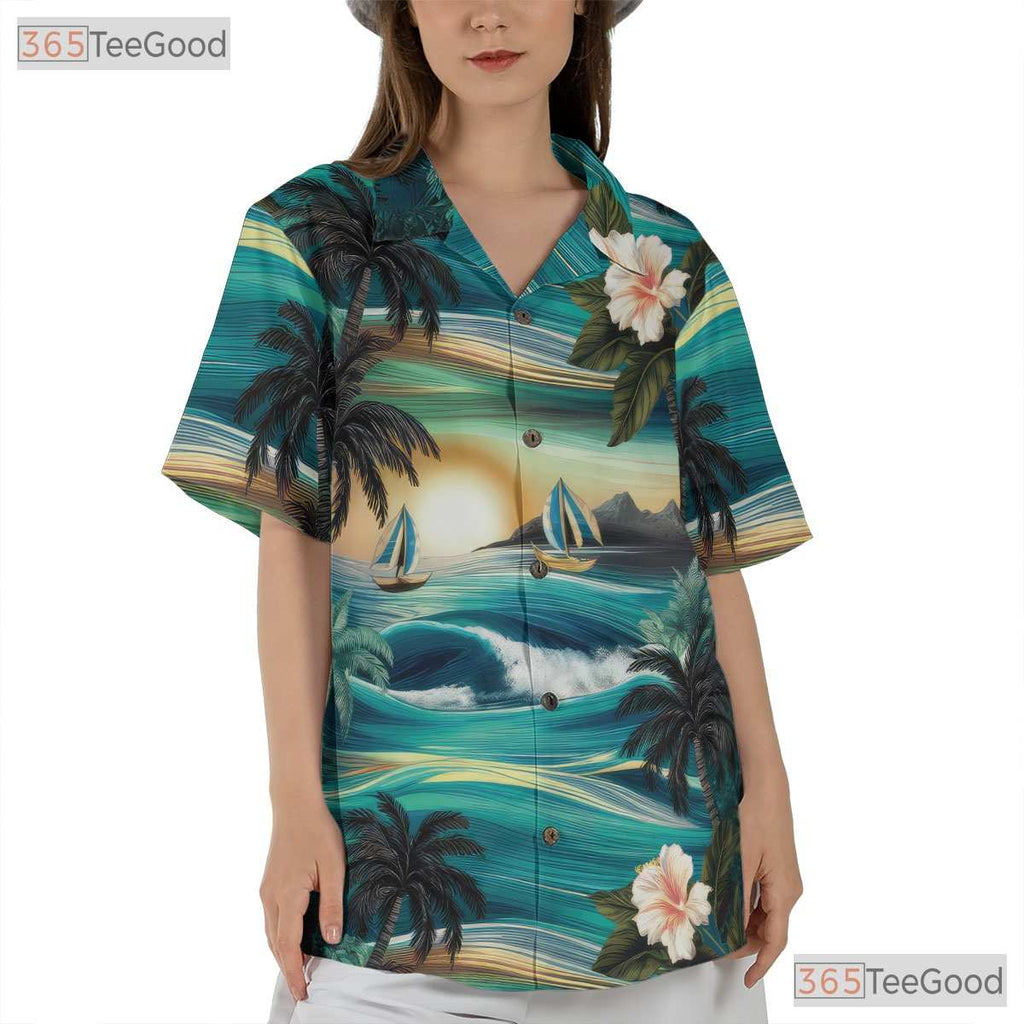 Ocean Palm Sunset Hawaiian Shirt - Men's Beach Aloha Outfit