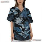 Blue Foliage Hawaiian Shirt - Tropical Beach Gift for Women