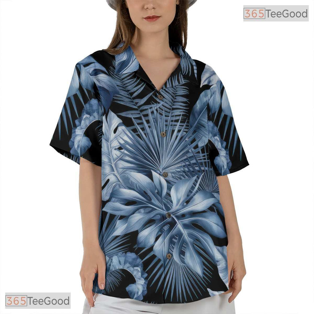 Tropical Midnight Bloom Hawaiian Shirt - Seamless Hibiscus Aloha Women