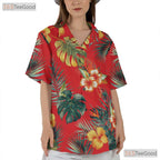 Tropical Red Floral Hawaiian Shirt - Vibrant Adult Beach Tee