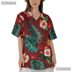 Red Flower Palm Hawaiian Shirt - Unisex Casual Vacation Tee