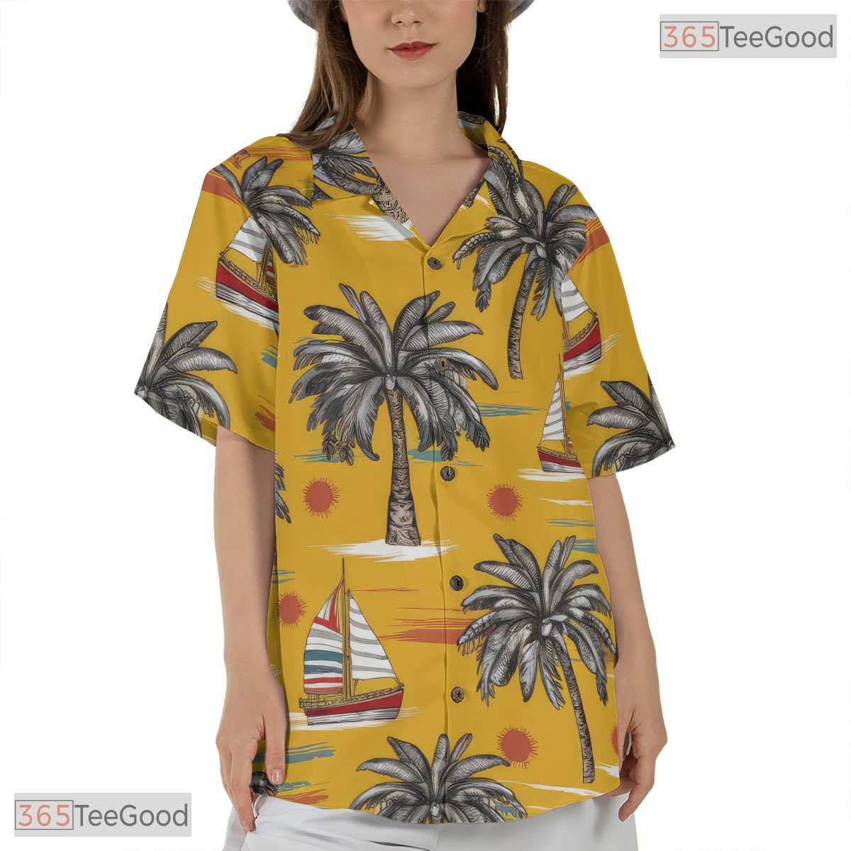 Dark Green Tropical Palm Hawaiian Shirt - Midnight Aloha Vacation Women