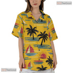 Midnight Palm Seamless Hawaiian Tee - Tropical Aloha Leaf Print Adults