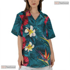 Midnight Exotic Palm Hawaiian Tee - Seamless Tropical Foliage Women