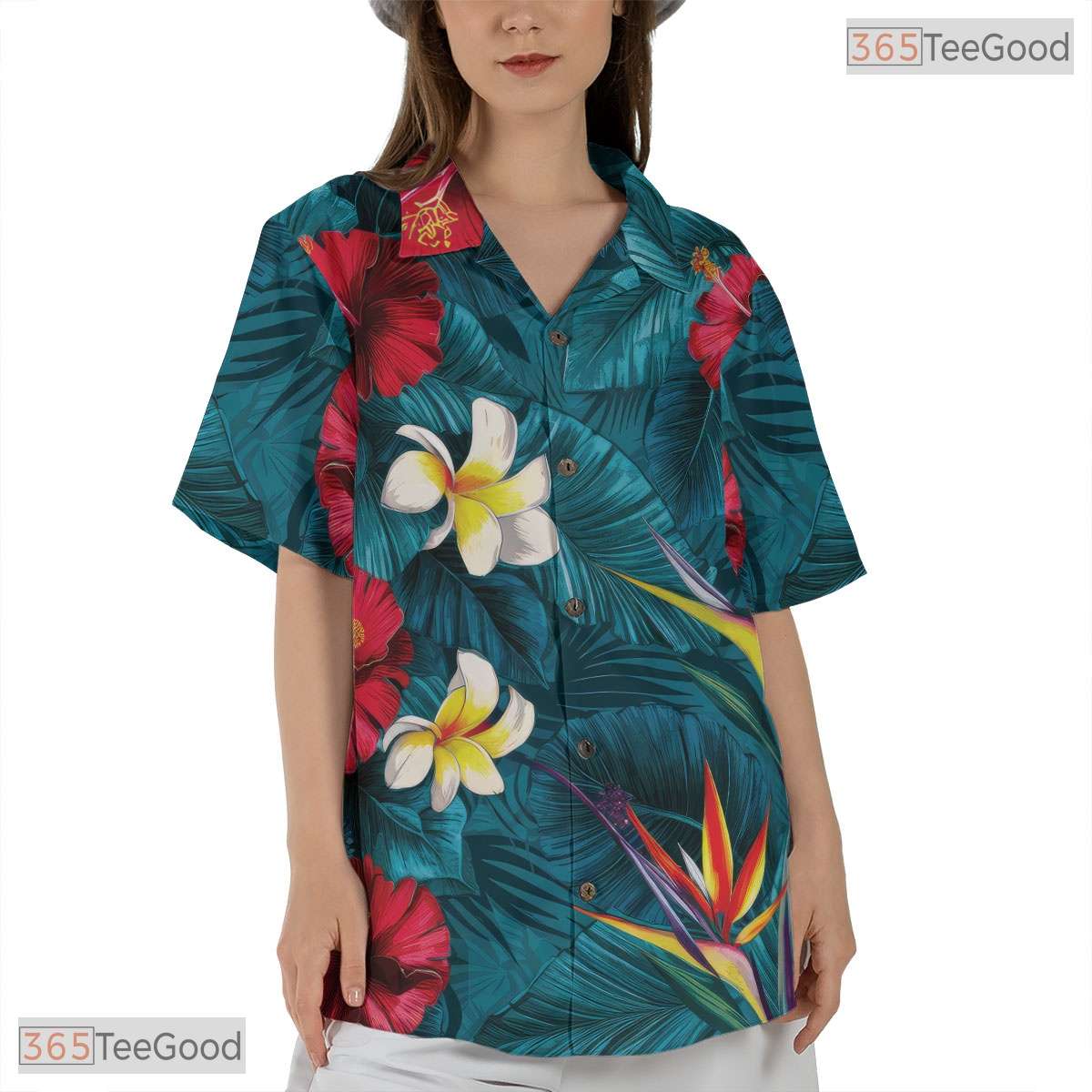 Midnight Exotic Palm Hawaiian Tee - Seamless Tropical Foliage Women