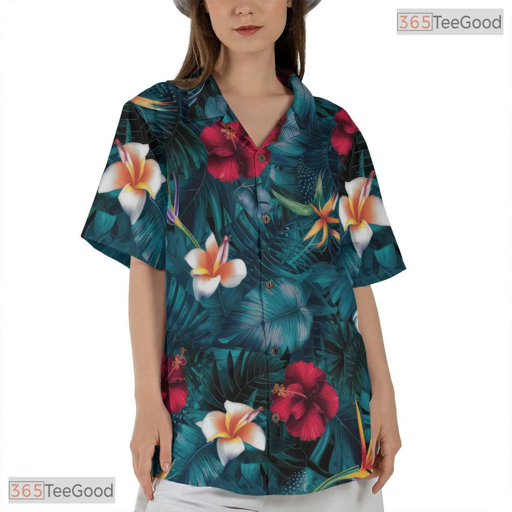 Classic Tropical Hibiscus Hawaiian Tee - Palm Leaves Aloha Design Men