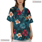 Classic Tropical Hibiscus Hawaiian Tee - Palm Leaves Aloha Design Men