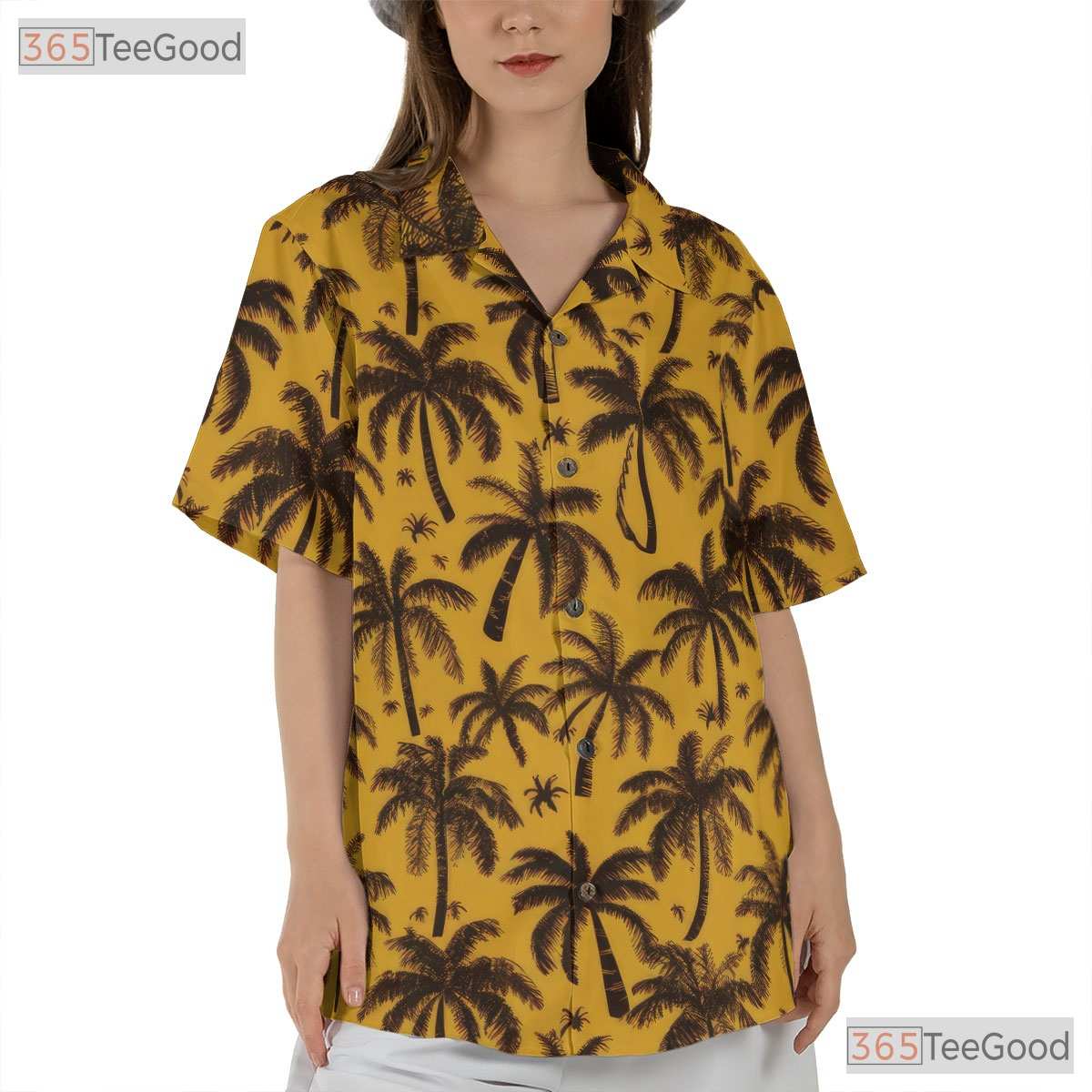 Bold Black Palm Tree Hawaiian Shirt - Unisex Yellow Summer Tee