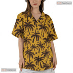 Palm Leaves & Hibiscus Hawaiian Shirt - Tropical Beach Party Women