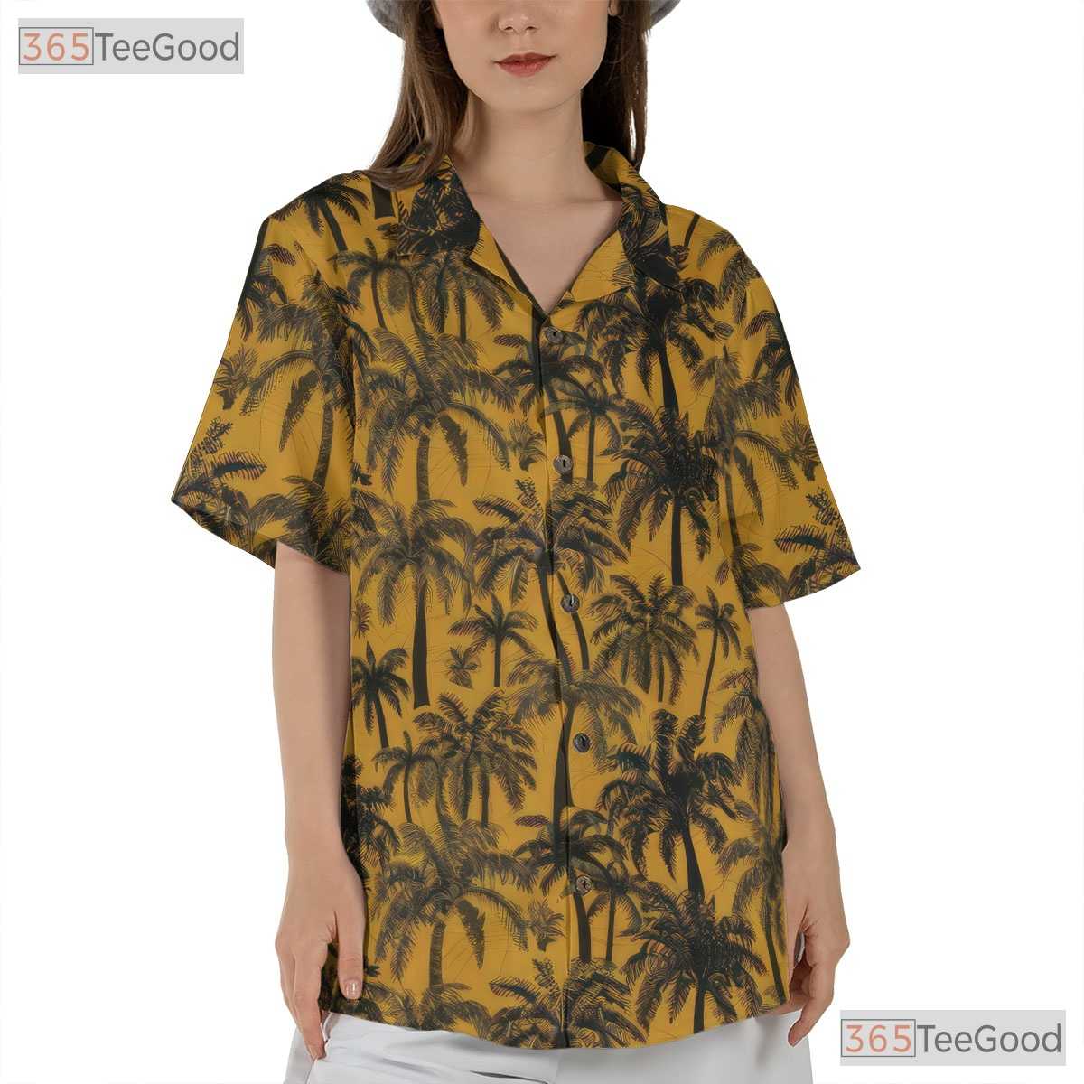 Vibrant Yellow Palm Tree Hawaiian Shirt - Unisex Summer Aloha Tee