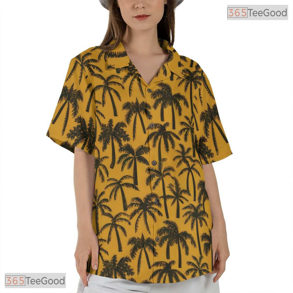 Tropical Palm Leaves Hawaiian Tee - Hibiscus Floral Vacation Outfit Women