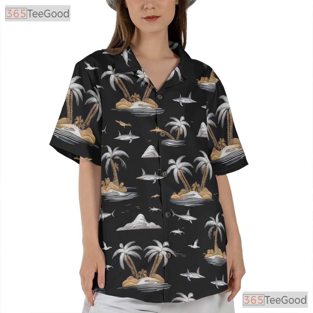 Shark and Island Hawaiian Shirt - Unique Adult Summer Aloha Tee