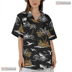 Dark Botanical Jungle Hawaiian Tee - Tropical Palm Leaves Island Wear Women