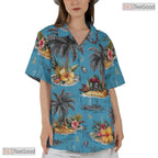 Soft Pastel Palm Leaves Hawaiian Tee - Tropical Minimalist Style Adults