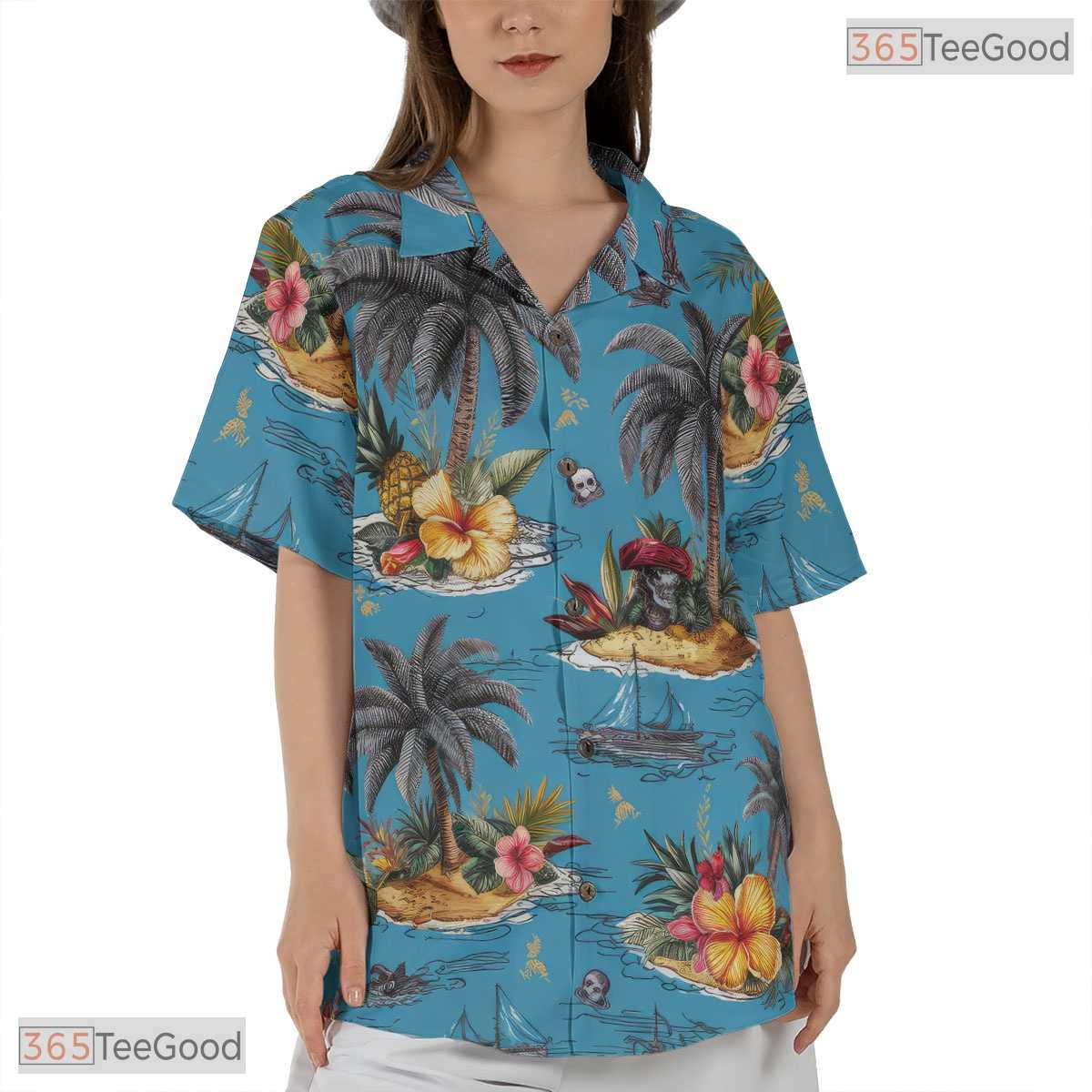Soft Pastel Palm Leaves Hawaiian Tee - Tropical Minimalist Style Adults