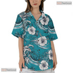 Light Pastel Palm Hawaiian Tee - Tropical Botanical Aloha Outfit Women
